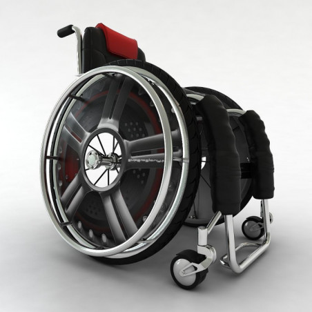 Wheelchair wheel cover, aluminum alloy rim with red calipers