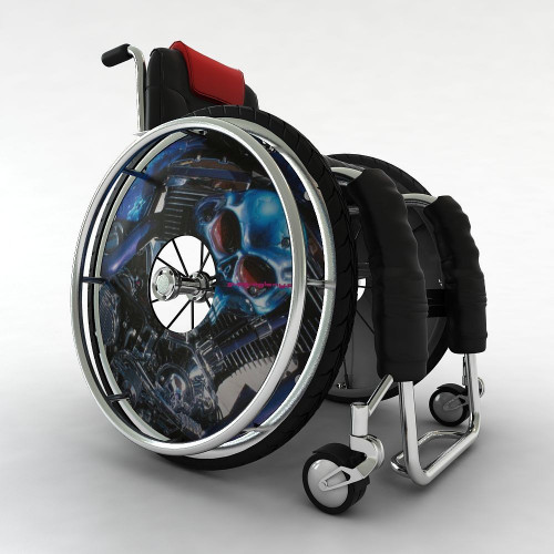 Wheelchair wheel cover for Harley Davidson motorcycle engine