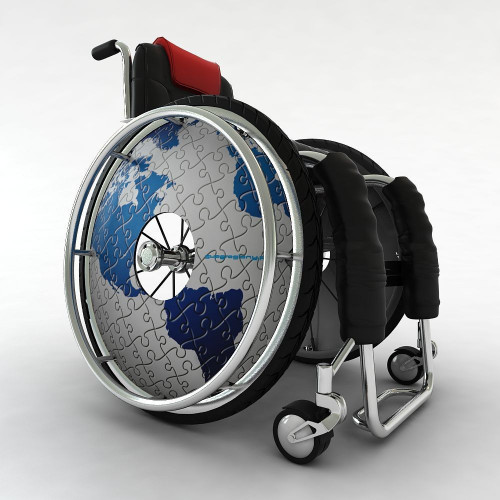 Wheelchair wheel spoke cover puzzle world map