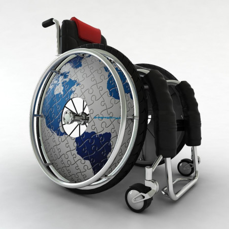 Wheelchair wheel spoke cover puzzle world map