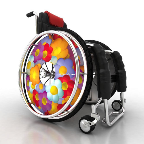 Colorful and floral wheelchair wheel cover