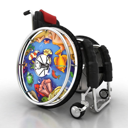Wheelchair wheel cover colorful world in the aquarium
