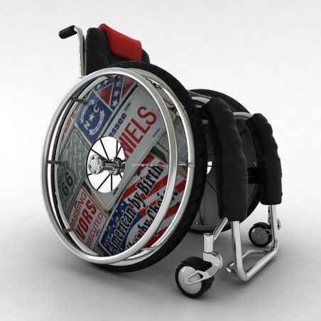 Wheelchair wheel cover license plate