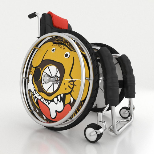 Wheelchair spoke cover, brown dog