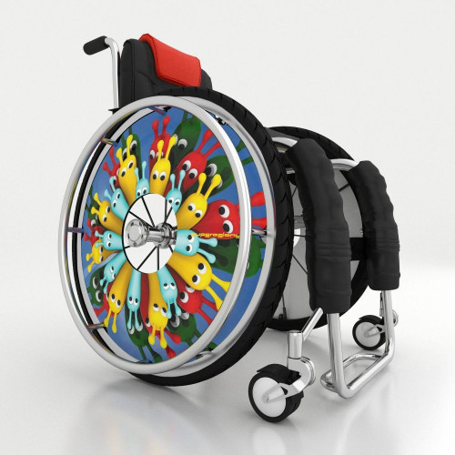 Wheelchair spoke covers with colorful worms